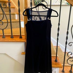 Vintage Scott McClintock Blue Velvet and Netting Dress with Gold and Rhinestones